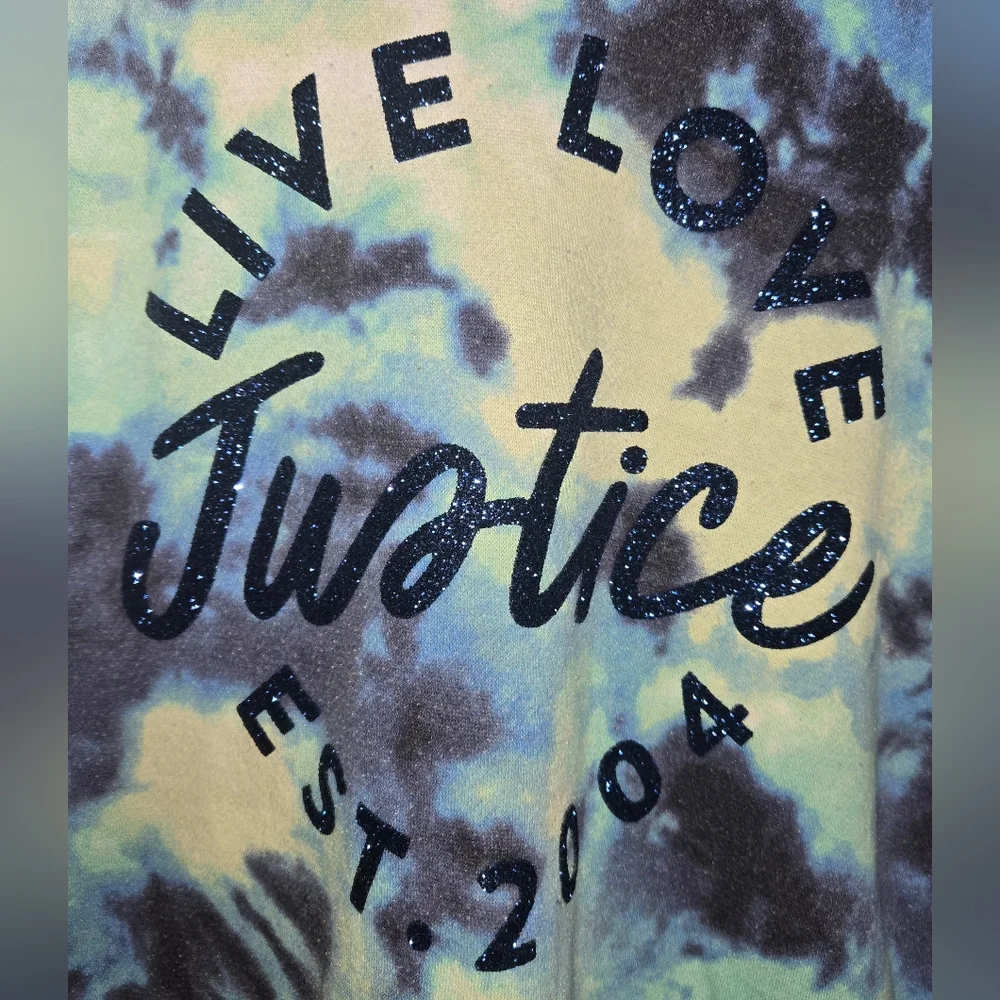Justice Tie Dye Live Love Justice Glittery Graphics Hoodie Sz 12/14